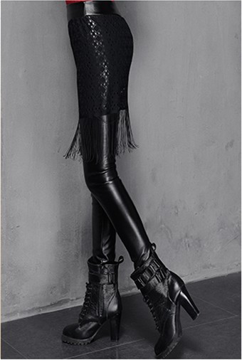 F8912-1 Black leather leggings for women